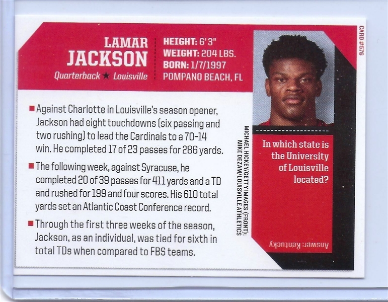 2 count lot 2016 Rare Louisville Cardinals Baltimore Ravens LAMAR JACKSON Rookies