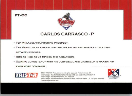 2007 CARLOS CARRASCO TriStar Prospects Plus Rookie PROTENTIAL RC