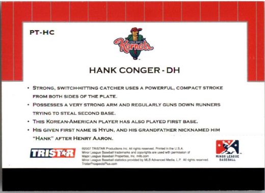 2007 HANK CONGER TriStar Prospects Plus Rookie PROTENTIAL RC