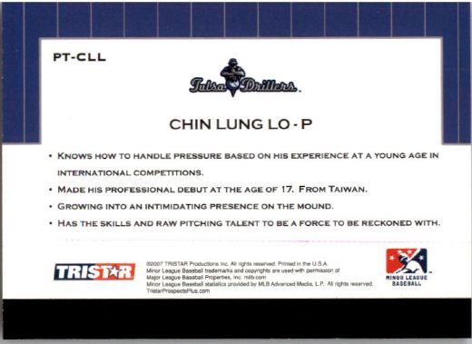 2007 CHIN LUNG LO TriStar Prospects Plus Rookie PROTENTIAL RC