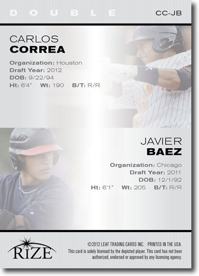 (10) 2012 Carlos CORREA * Javier BAEZ Rize Rookie Cards Draft RCs