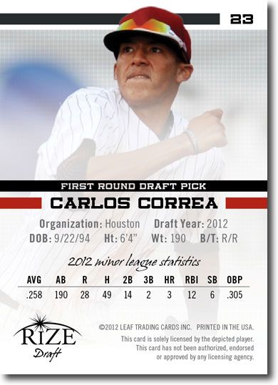 25-Count Lot CARLOS CORREA 2012 Rize Rookies Inaugural Edition RCs