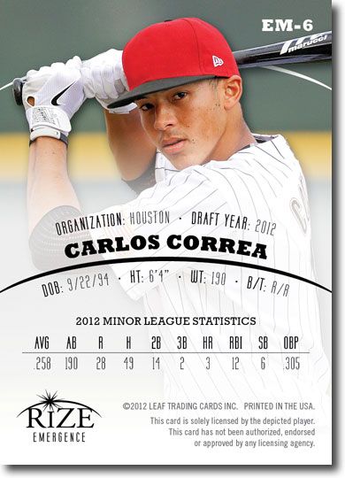 CARLOS CORREA 2012 Rize Rookie PINK Paragon EMERGENCE RC #/200