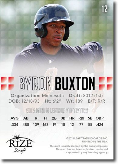 BYRON BUXTON 2013 Rize Draft Baseball Rookie Card RC