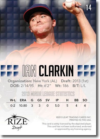 IAN CLARKIN 2013 Rize Draft Baseball Rookie Card RC