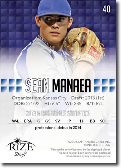 SEAN MANAEA 2013 Rize Draft Baseball Rookie Card RC