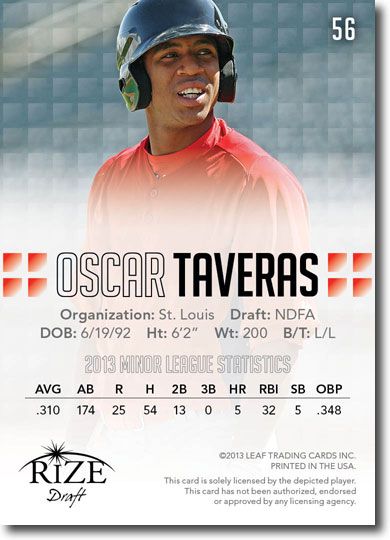 OSCAR TAVERAS 2013 Rize Draft Baseball Rookie Card RC