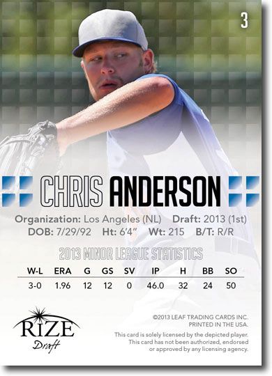 10-Ct Lot CHRIS ANDERSON 2013 Rize Baseball Rookies Draft RCs