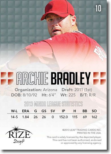 10-Ct Lot ARCHIE BRADLEY 2013 Rize Baseball Rookies Draft RCs