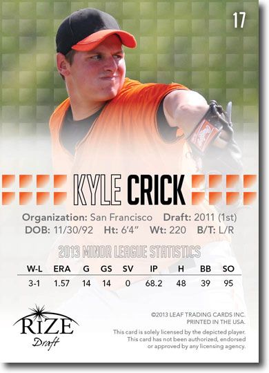 10-Ct Lot KYLE CRICK 2013 Rize Baseball Rookies Draft RCs