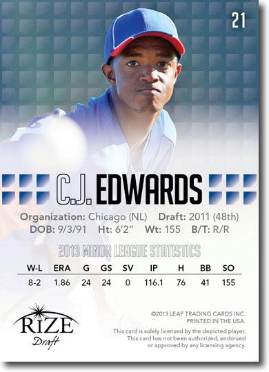 10-Ct Lot CARL EDWARDS JR 2013 Rize Baseball Rookies Draft RCs