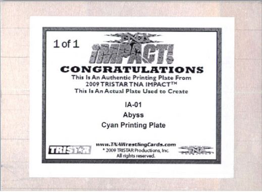 2009 TriStar TNA WWE Impact ABYSS #IA-01 Printing Press Plate 1/1