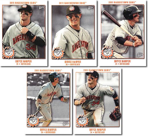 BRYCE HARPER 2011 5-Card Hagerstown Suns Pro Debut Rookie COMPLETE SET PHILLIES