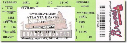 JASON HEYWARD 2010 MLB Debut Full Un-Used Rookie Ticket CARDINALS