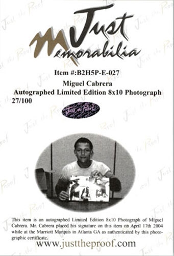 MIGUEL CABRERA 2002 Certified Autograph Rookie #2 Auto 8x10 Photo TIGERS