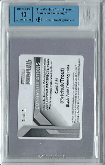 MIKE TROUT 2009 TriStar Autograph Rookie Press Plate 1/1 BGS 10 bowman chrome comp 