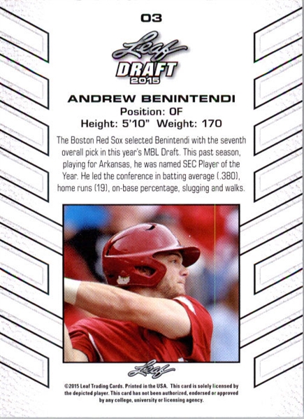 ANDREW BENINTENDI 2015 Leaf Draft Baseball GOLD Rookie Card