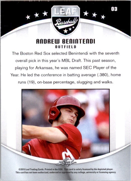 ANDREW BENINTENDI 2015 Leaf Draft Prospect Baseball GOLD Rookie Card