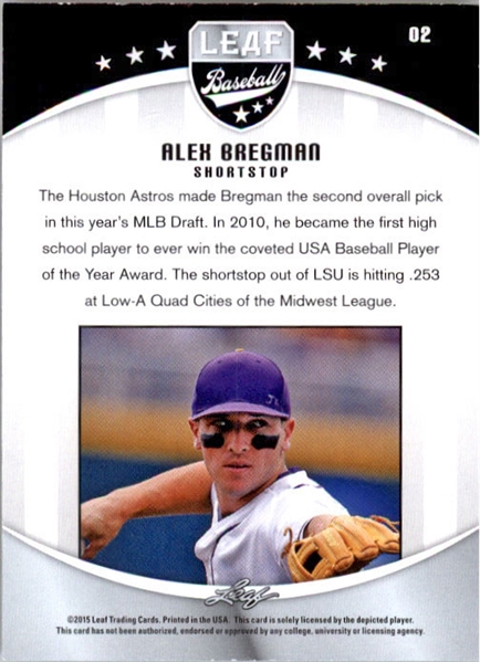 5-Count Lot ALEX BREGMAN 2015 Leaf Draft Prospect Baseball GOLD Rookies