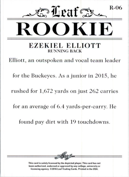 5-Ct Lot EZEKIEL ELLIOTT 2016 Leaf Rookies Exclusive WHITE Rookie Cards