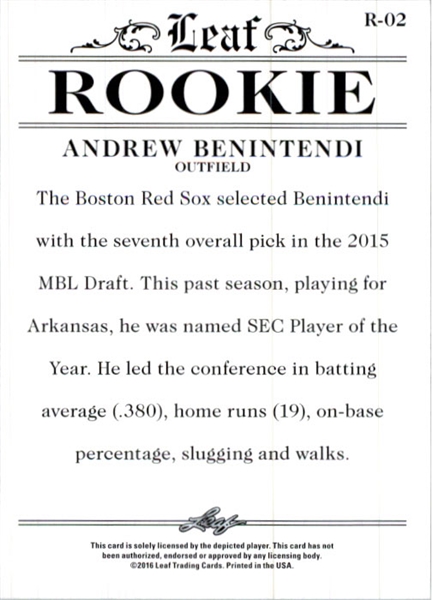 10-Ct Lot ANDREW BENINTENDI 2016 Leaf Rookies Exclusive WHITE Rookie Cards