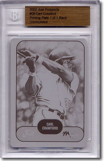 2002 Carl Crawford Rookie Printing Press Plate BGS RC 1/1