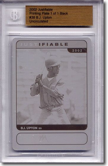 2002 B.J. Upton Rookie Printing Press Plate BGS RC BRAVES 1/1