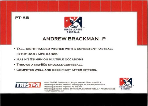 2007 ANDREW BRACKMAN TriStar Prospects Plus Rookie PROTENTIAL RC