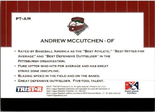 2007 * ANDREW McCUTCHEN * TriStar Prospects Plus Rookie PROTENTIAL RC PIRATES