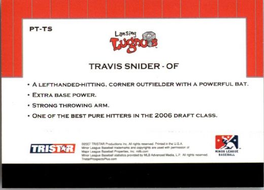 2007 TRAVIS SNIDER TriStar Prospects Plus Rookie PROTENTIAL RC