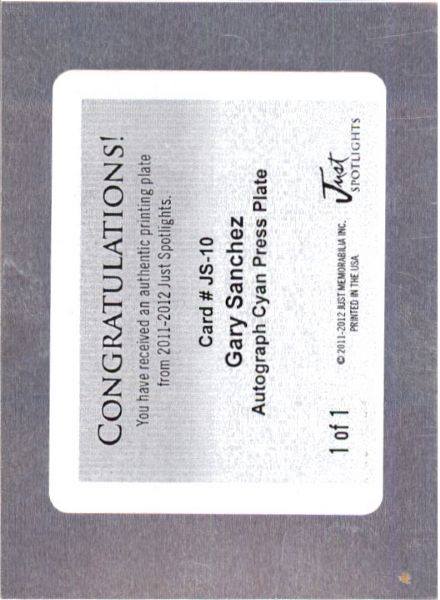 GARY SANCHEZ 2011 Just SPOTLIGHTS Autograph Rookie Auto Plate RC 1/1