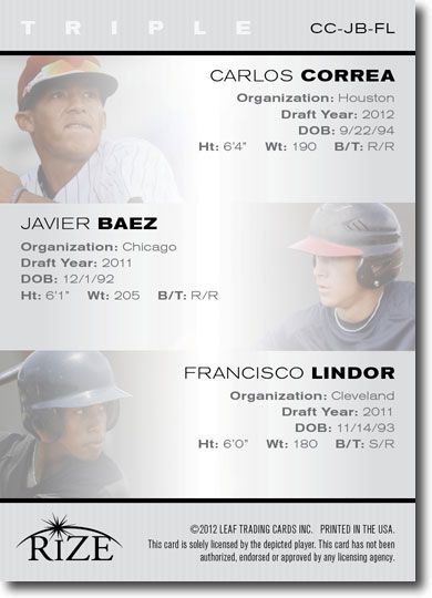 2012 Carlos CORREA * Javier BAEZ * Francisco LINDOR Rize Rookie PINK RC #/200