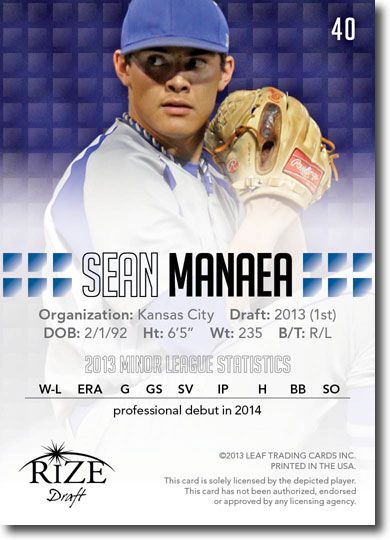 SEAN MANAEA 2013 Rize Draft Baseball Rookie Card RC