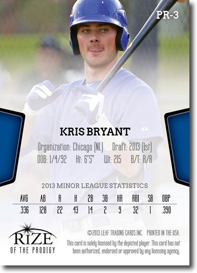 KRIS BRYANT 2013 Rize Rookie Draft PRODIGY RC