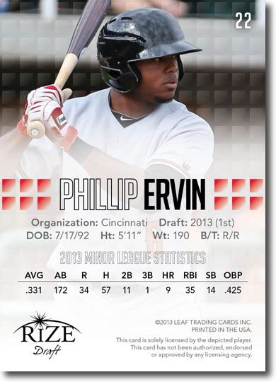 10-Ct Lot PHILLIP ERVIN 2013 Rize Baseball Rookies Draft RCs