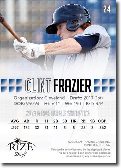 10-Ct Lot CLINT FRAZIER 2013 Rize Baseball Rookies Draft RCs