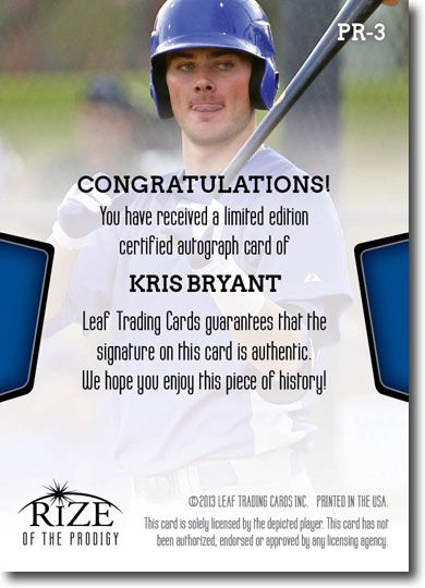 KRIS BRYANT 2013 Rize Rookie Autograph PURPLE Auto PRODIGY RC CUBS #/5