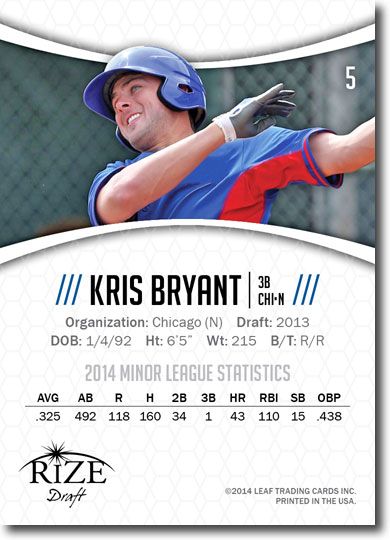 50-Ct Lot KRIS BRYANT 2014 Rize Rookie Draft RCs CUBS