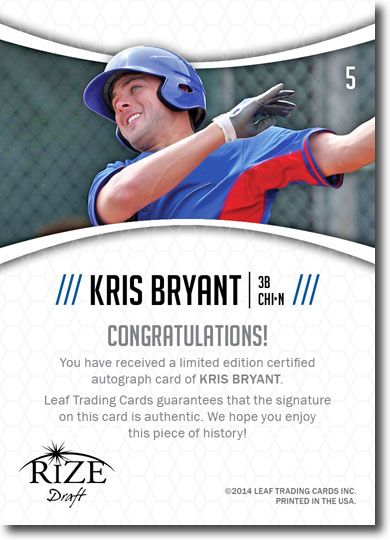 KRIS BRYANT 2014 Rize Rookie Autograph ORANGE AUTO RC 1/1