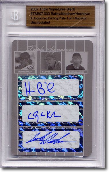 HOMER BAILEY * CLAYTON KERSHAW * Luke Hochevar * Autograph Rookie Auto Plate 1/1