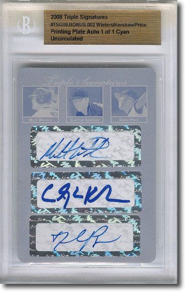 DAVID PRICE * MATT WIETERS * CLAYTON KERSHAW Autograph Rookie Auto Plate BGS 1/1