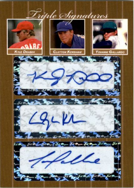2007 Kyle Drabek * Clayton Kershaw * Yovanni Gallardo Rookie GOLD Auto #/10