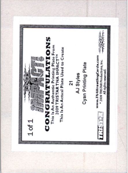 2009 TriStar TNA WWE Impact AJ STYLES #21 Printing Press Plate 1/1