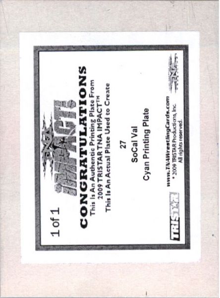 2009 TriStar TNA WWE Impact SOCAL VAL #27 Printing Press Plate 1/1