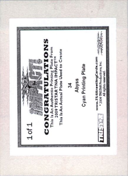 2009 TriStar TNA WWE Impact ABYSS #34 Printing Press Plate 1/1