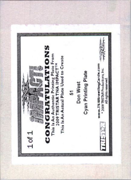 2009 TriStar TNA WWE Impact DON WEST #51 Printing Press Plate 1/1