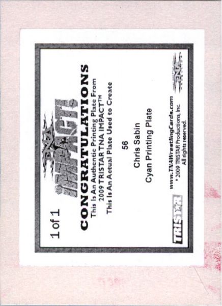 2009 TriStar TNA WWE Impact CHRIS SABIN #56 Printing Press Plate 1/1