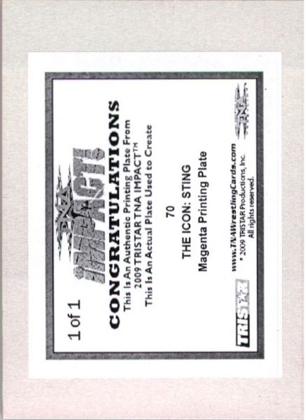 2009 TriStar TNA WWE Impact THE ICON: STING #70 Printing Press Plate 1/1
