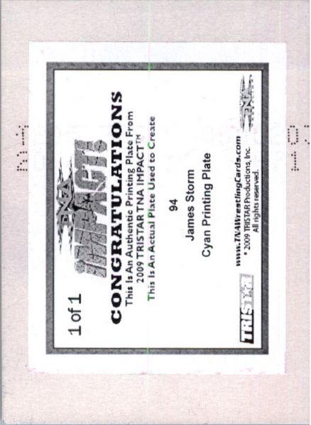 2009 TriStar TNA WWE Impact JAMES STORM #94 Printing Press Plate 1/1
