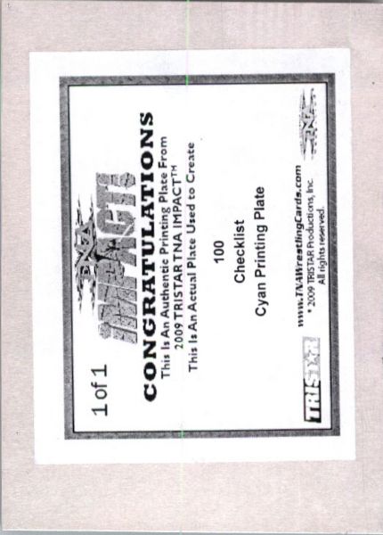 2009 TriStar TNA WWE Impact CHECKLIST #100 Printing Press Plate 1/1